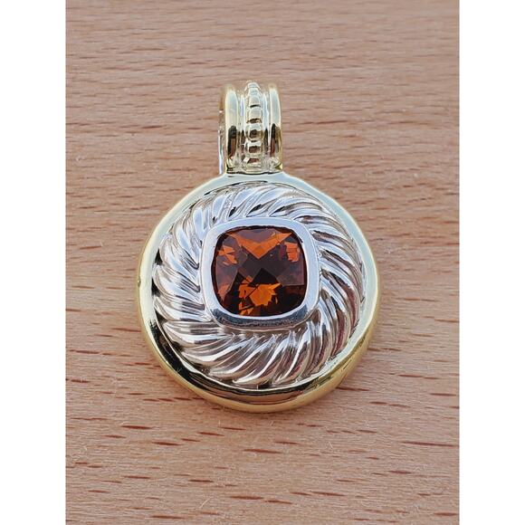 David Yurman Sterling Silver 14K Yellow Gold Citrine Cookie Pendant - Picture 2 of 7